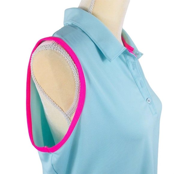 Adidas Women's Sleeveless Golf Polo Top Size L Blue and pink. - Picture 4 of 12